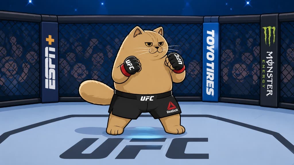 Karate Cat in fighting stance inside the UFC octagon