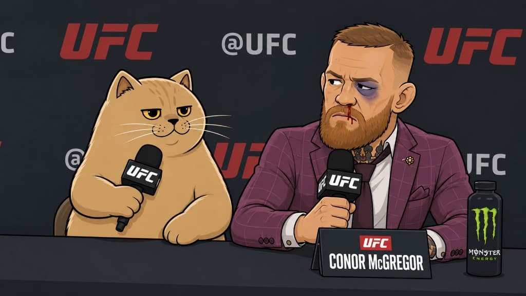 Karate Cat at a UFC press conference with Conor McGregor